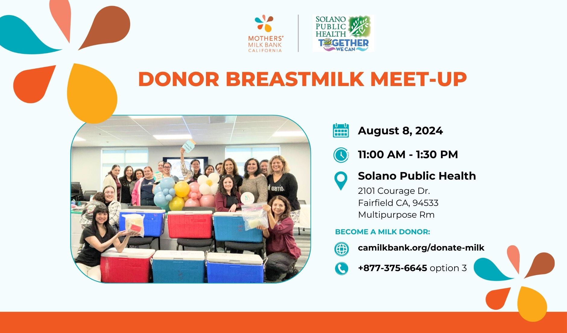 Solano Public Health Donor Breastmilk Meet-up on August 8, 2024