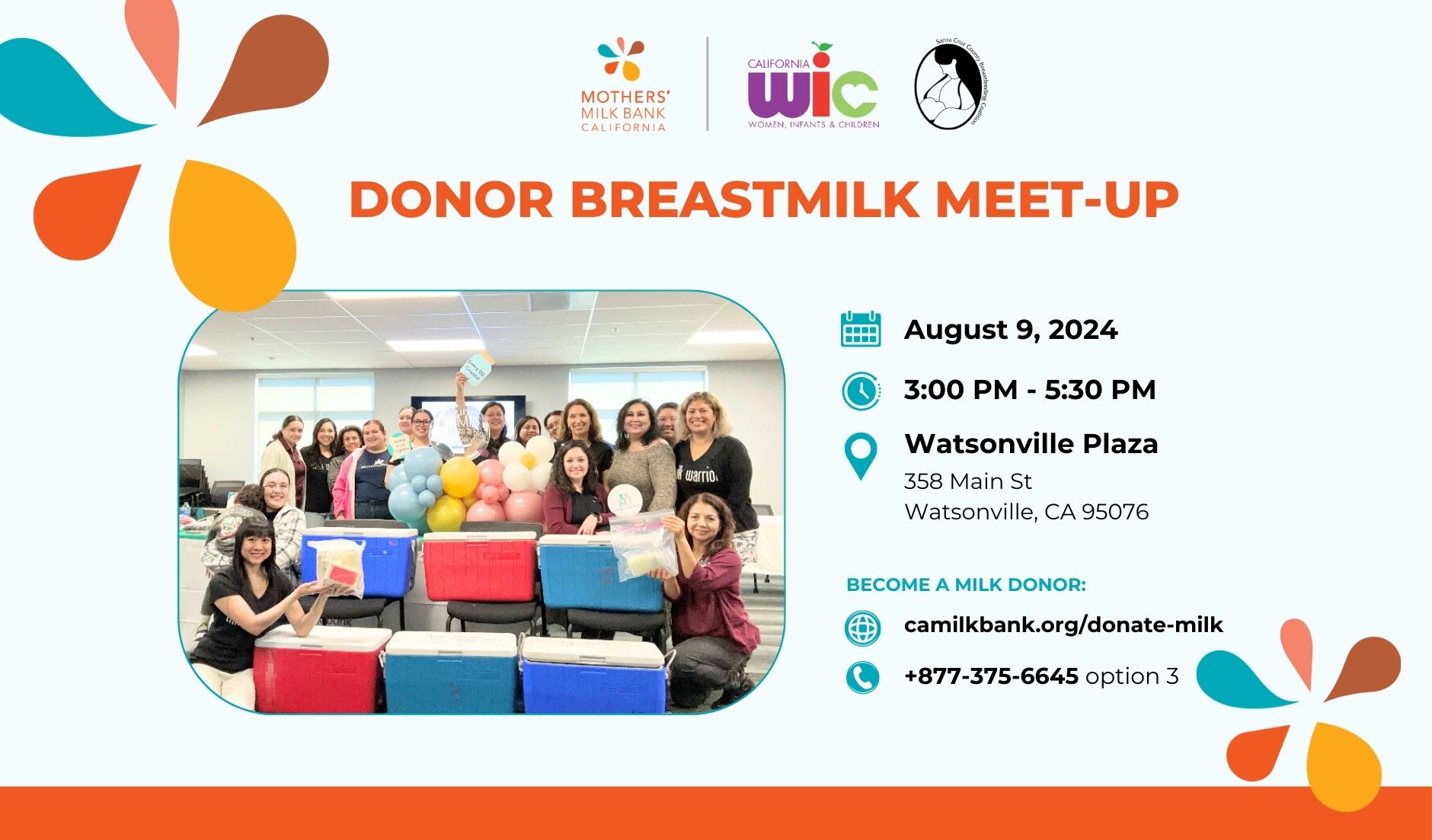 WIC & Santa Cruz County Breastfeeding Coalition Donor Breastmilk Meet-up on August 9, 2024