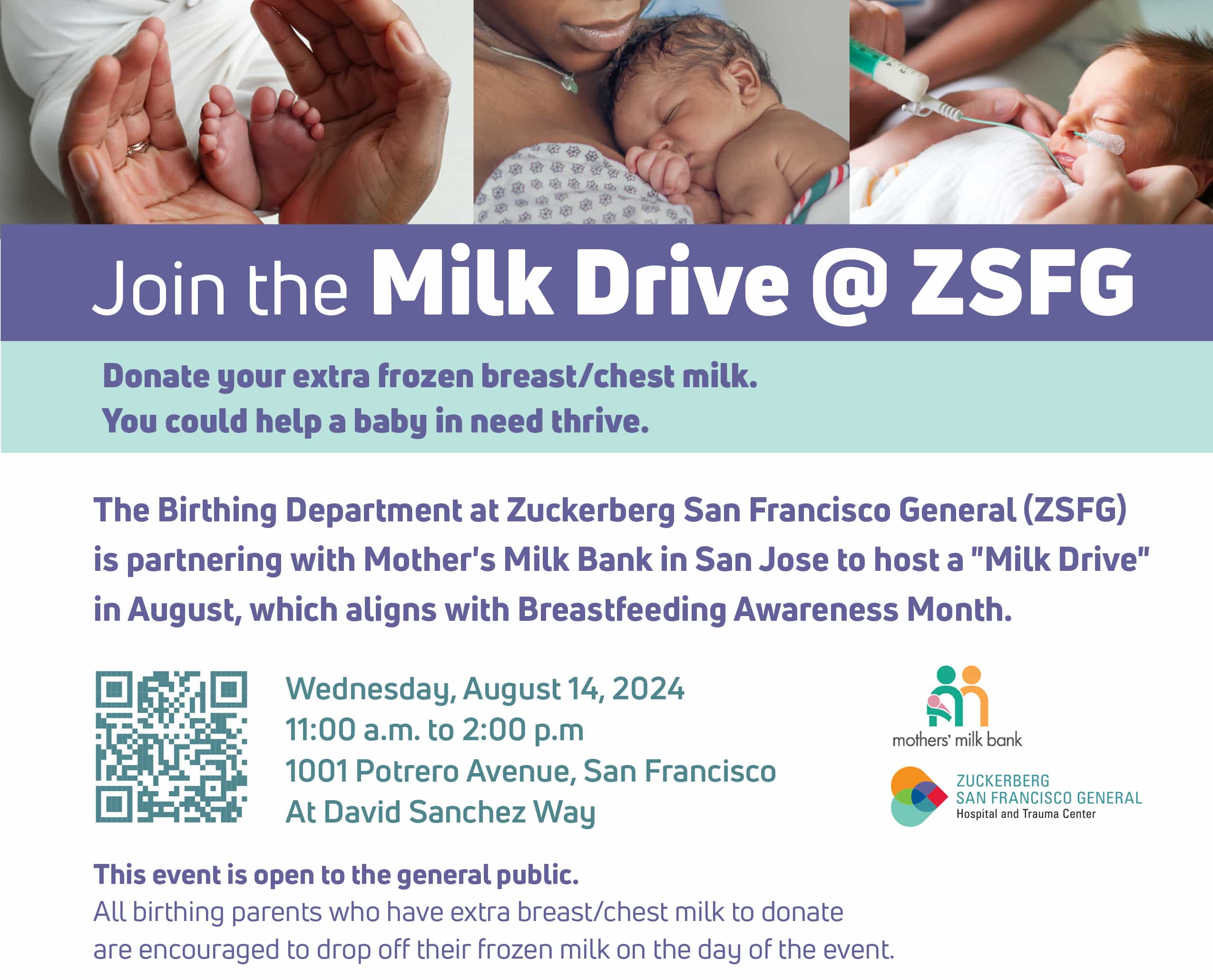 Zuckerberg San Francisco General, Donor Breastmilk Meet-up on August 14, 2024